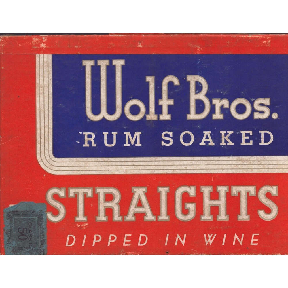 Vintage Wolf Bros Rum Soaked Straights Cigar Box Lid Red White Blue VG- - Picture 2 of 2